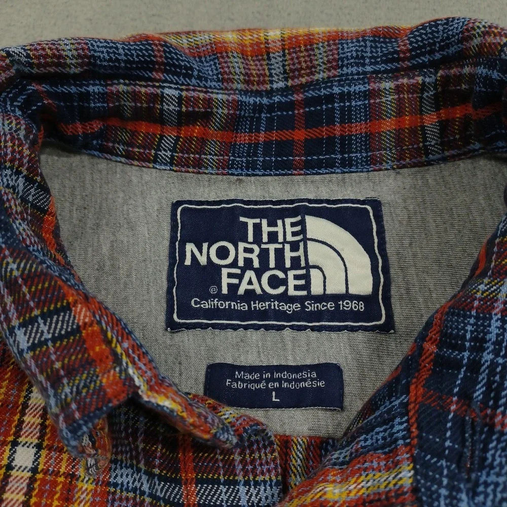 North Face Shirt Mens Large Blue Plaid Flannel Outdoor Casual Button Up